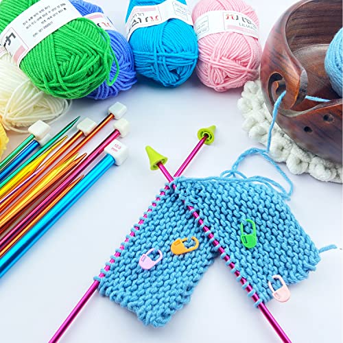Hobekoee HOBEKOEE-2 60Pcs Aluminum Knitting Needles Set,Colored Straight Single Pointed Stainless Steel Knitting Needle Kit,13.8Inch Length thumb #3