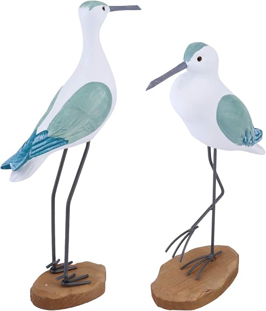 HEALLILY 2pcs Wooden Seagull Figurine Mediterranean Style Coastal Nautical Bird Statue Ornaments Nautical Woodcarving Statue Home Table Decoration (Green)