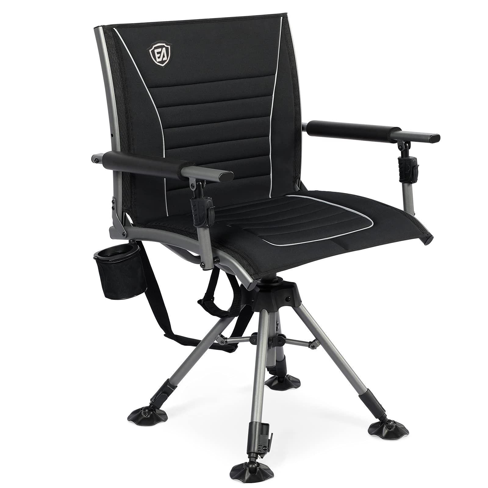 Photo 1 of EVER ADVANCED 360 Degree Swivel Hunting Chairs for Blinds Adjustable Folding Hunter Chair for Outdoor, Fishing, Support 300lbs, Black armrests