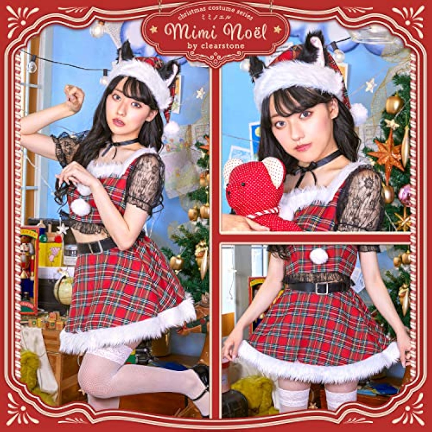 クリアストーン(Clearstone) ミミノエル コスプレ クリスマス キティチェックサンタ レディース M レッド 詳細画像4