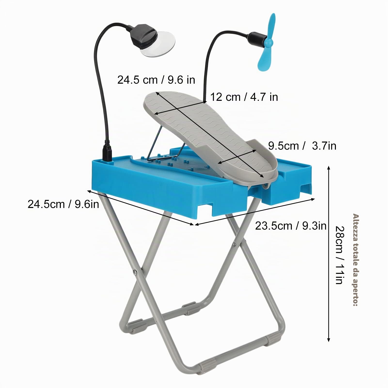 Poggiapiedi per pedicure, Facile da riporre Professionale Ragionevole Pieghevole Robusto Stabile Supporto per pedicure con lente d'ingrandimento a LED Ventilatore per asciugatura per la