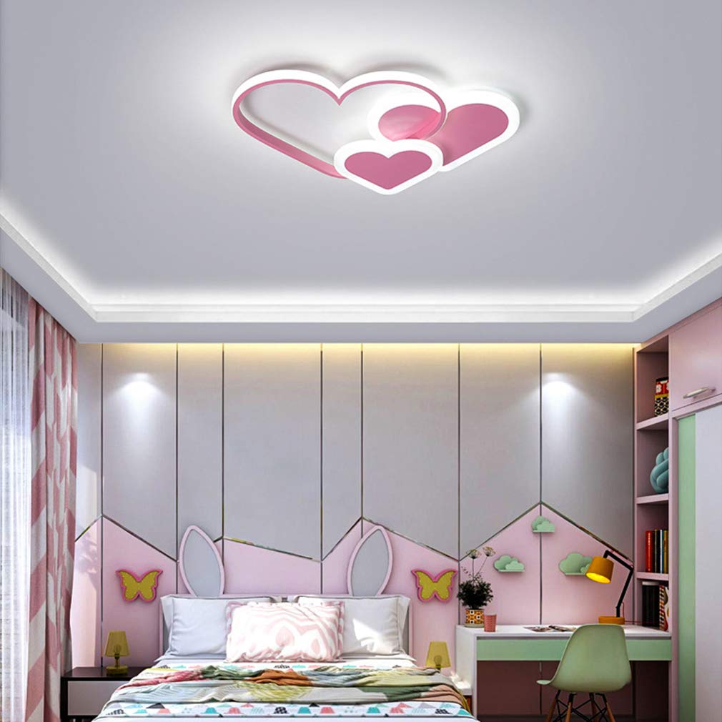 Plafonnier LED Chambre d’enfant Moderne Luminaire Garçons Filles Chambre à Coucher Dimmable Lustre Cœur Pour Salle à Manger Cuisine Petit salon Lampe Suspendue (Cœur Rose)