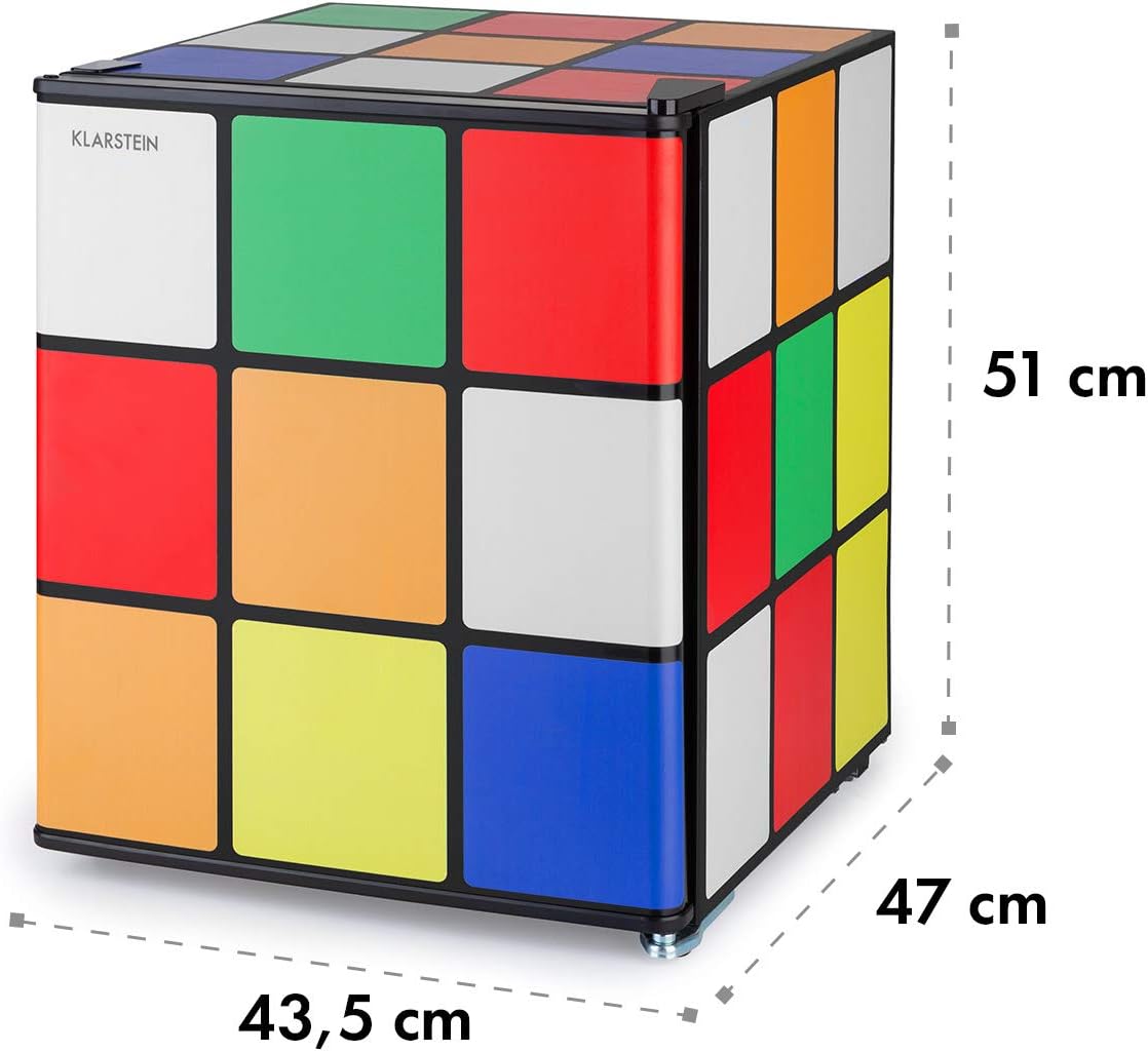 KLARSTEIN Solve - Mini Frigorifero, Minibar, Sistema di Raffreddamento Termoelettrico, Manopola Meccanica, Raffreddamento: 0 bis 10 °C, Classe di Efficienza Energetica F, 48 L, Nero/Colorato KLARSTEIN Solve - Mini Frigorifero, Minibar, Sistema di Raffreddamento Termoelettrico, Manopola Meccanica, Raffreddamento: 0 bis 10 °C, Classe di Efficienza Energetica F, 48 L, Nero/Colorato