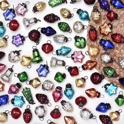 Image of IndianShelf 25 Pieces Multicolor Glass Vintage Christmas Ornaments Mini Bulk Decorative Ornaments for Halloween, Christmas Tree, New Year, Valentine Day, Holidays, Event and Wedding (25 * 1 Boxes)