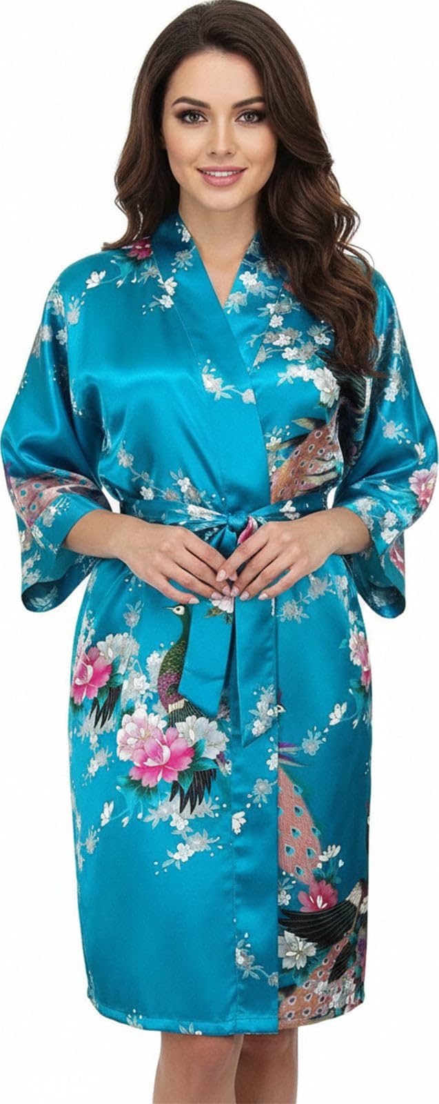 Trifolium Kimono Robe And Chemise Silky Peacock Satin Nightgown Bathrobe Wedding Negligee Nightdress — view 15