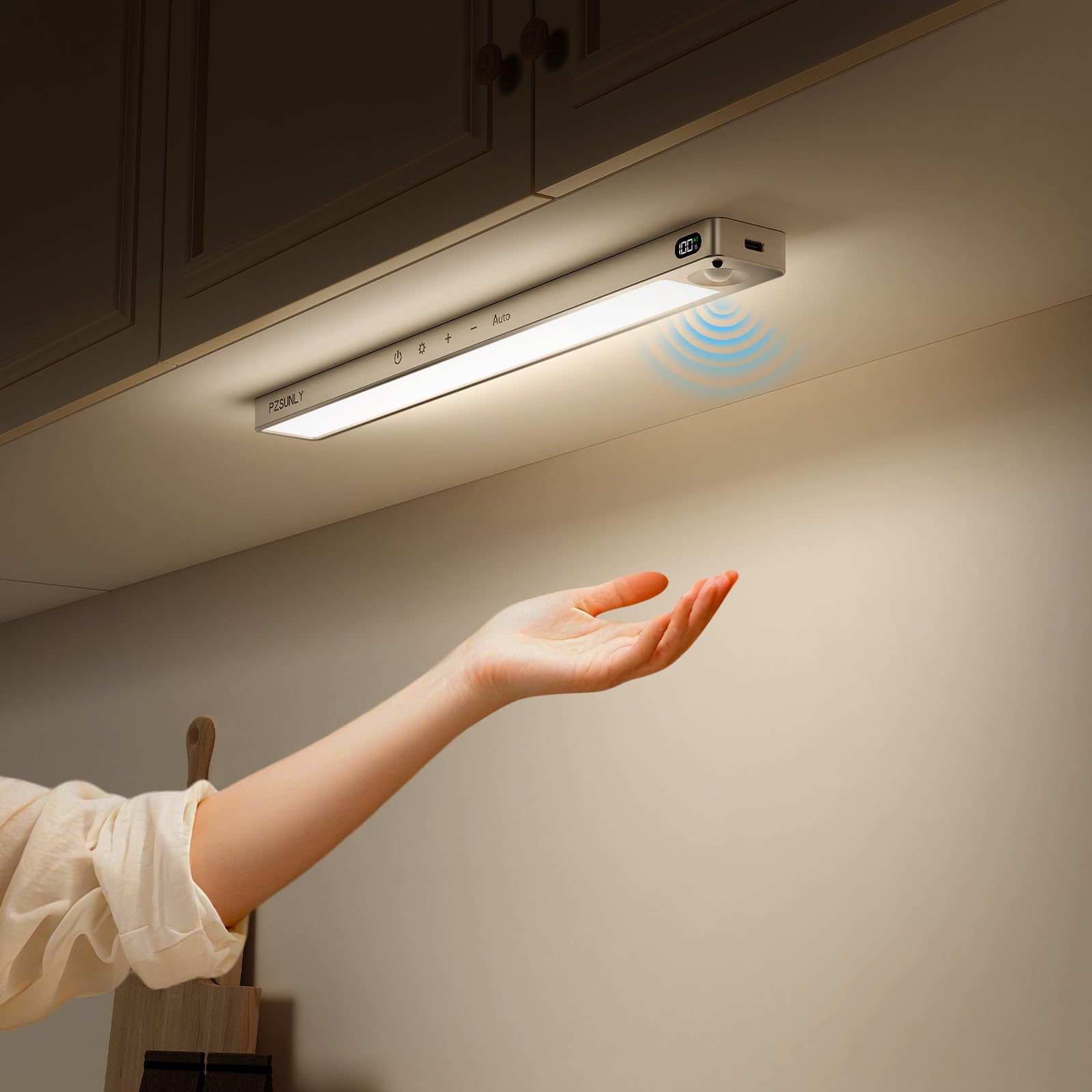 Luz Led con Sensor de Movimiento con Indicador de Batería, 2200 mAh | Luz Armario Sensor Movimiento, 3 Color 3 Modos USB-C Recargable, Led Cocina para Cocina, Armario, 5 pcs, Plata