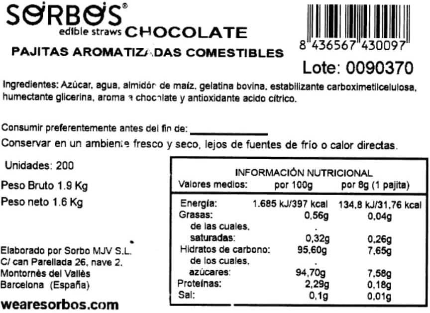 Sorbos Chocolate Edible Straws BigaMart