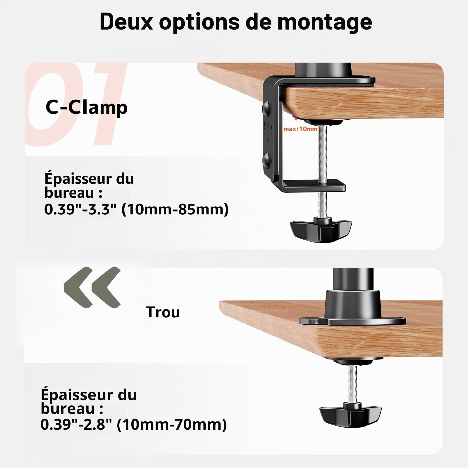 Support Ecran PC 2 Ecran pour 17~35 Pouces, Réglable Plat et incurvé Bras Double ecran pc, 20 kg par Bras, VESA 75 x 75/100 x 100