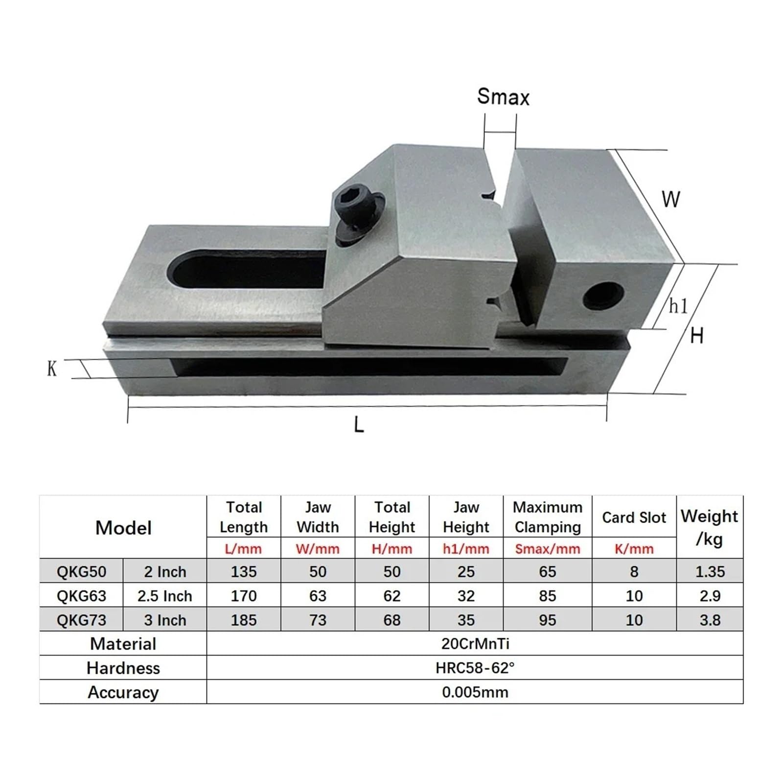 Lathe Vise, 2/2.5/3 Inches Tool Steel Clamp Accuracy 0.005mm For CNC Milling Press Stand Mini Tools(QKG73(3 inch))