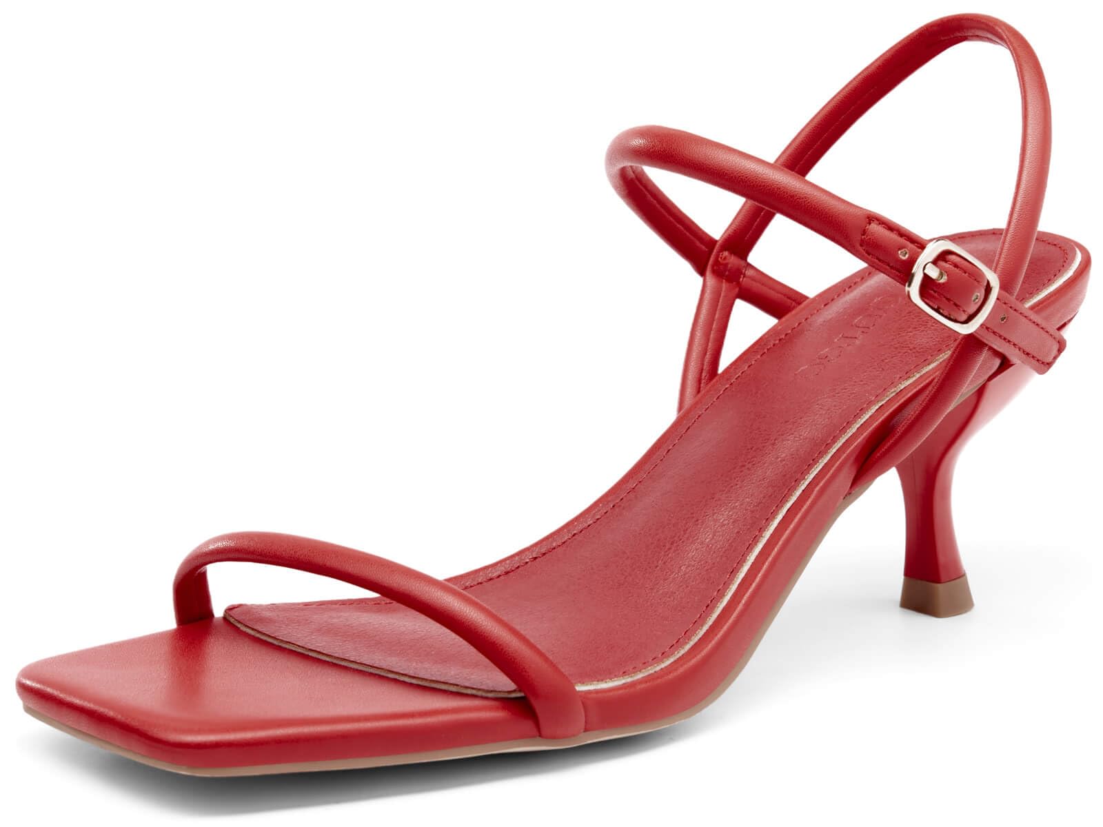Coutgo Womens Strappy Kitten Heels Open Square Toe Sandals Buckle Ankle Strap Summer Dress Shoes