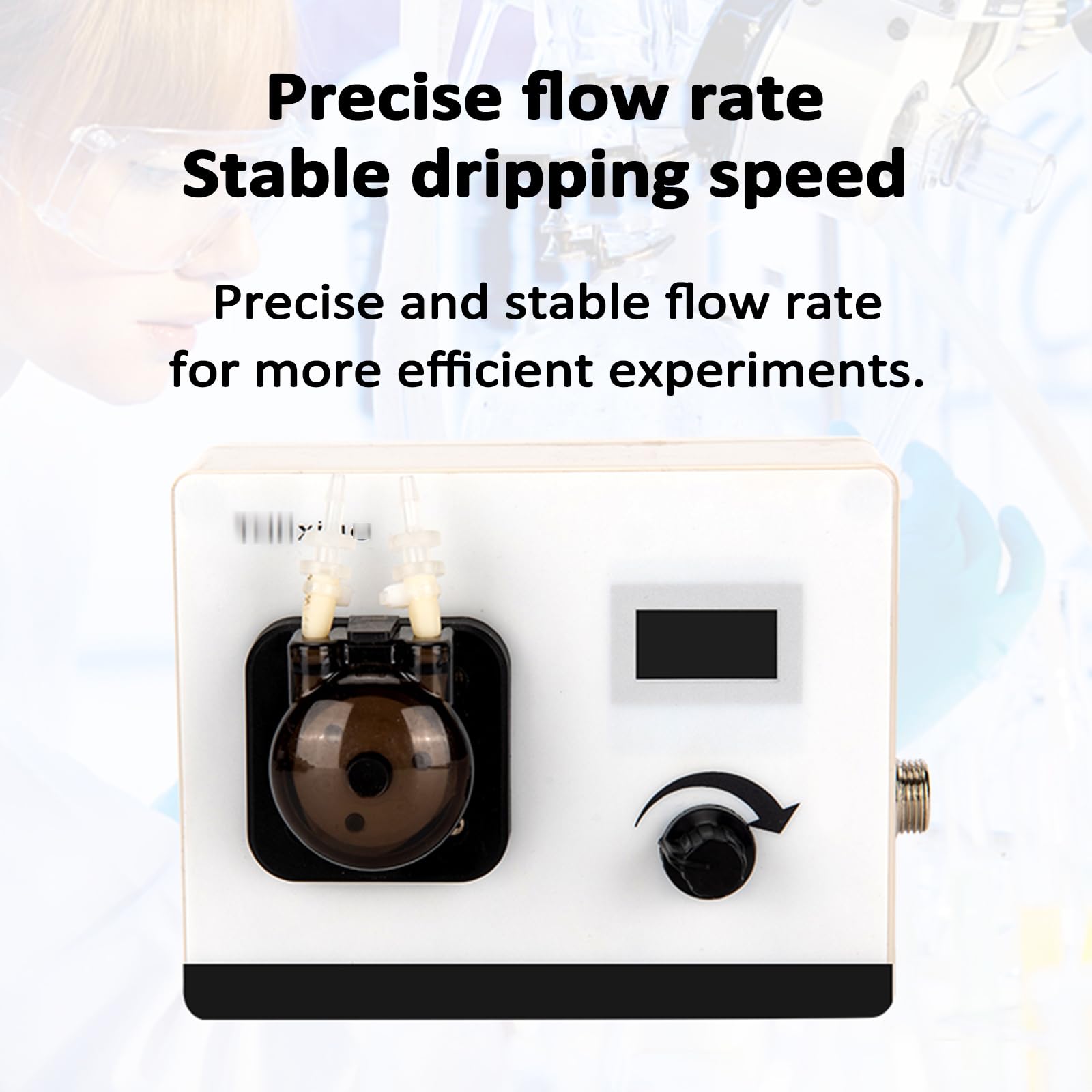 Intelligente Schlauchpumpe, Labordosierpumpe, einstellbarer Durchfluss 0-40 ml/min, OLED-Display, Fußschalter, Silikonschlauch für Labor und Aquarium