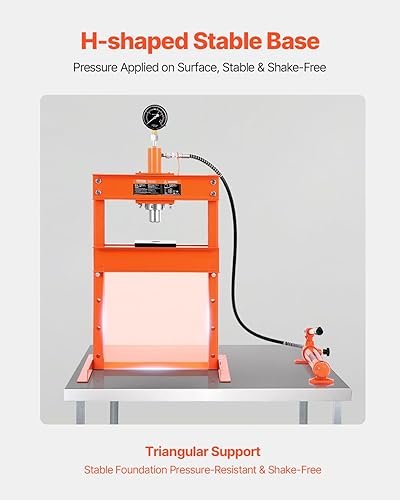 Miniatura 5 de VEVOR Prensa hidráulica para taller, prensa de taller de marco H de 10 T con placa de prensa y base en forma de H, prensa hidráulica ajustable para