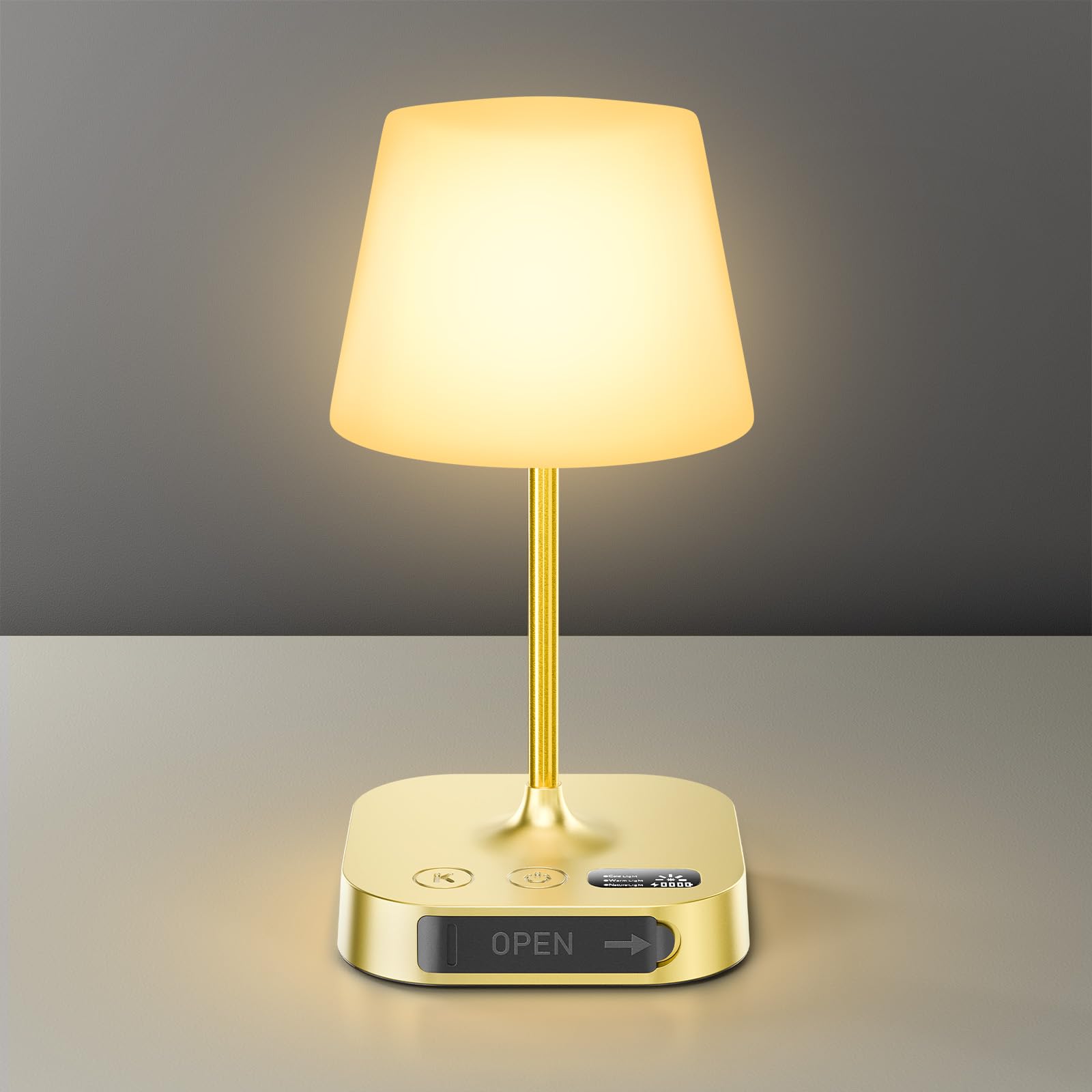 Anordsem Rechargeable Table Lamps for Livingroom: Wireless Touch Night Light 3 Color Dimmable - Waterproof Ambient Lighting for Bathroom Shower – Mood Decor Gifts for Friends (Gold)