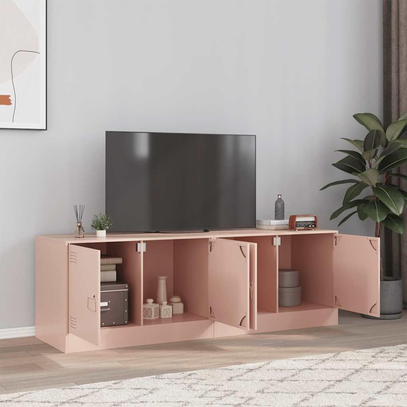 Gecheer TV-Schränke 2 STK. Rosa 67x39x44 cm Stahl, Moderne TV Lowboard Wohnwand Fernsehschrank für Home-Cinema Gamerzimmer Wohnungen Büro841634