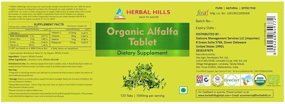 Herbal Hills Organic Wheat Grass Tablet, Alfalfa Tablets Organic & Barley Grass Tablets Organic Each 120 Count Green Food Supplements Combo (Pack of 3) 360 Count : Health & Household