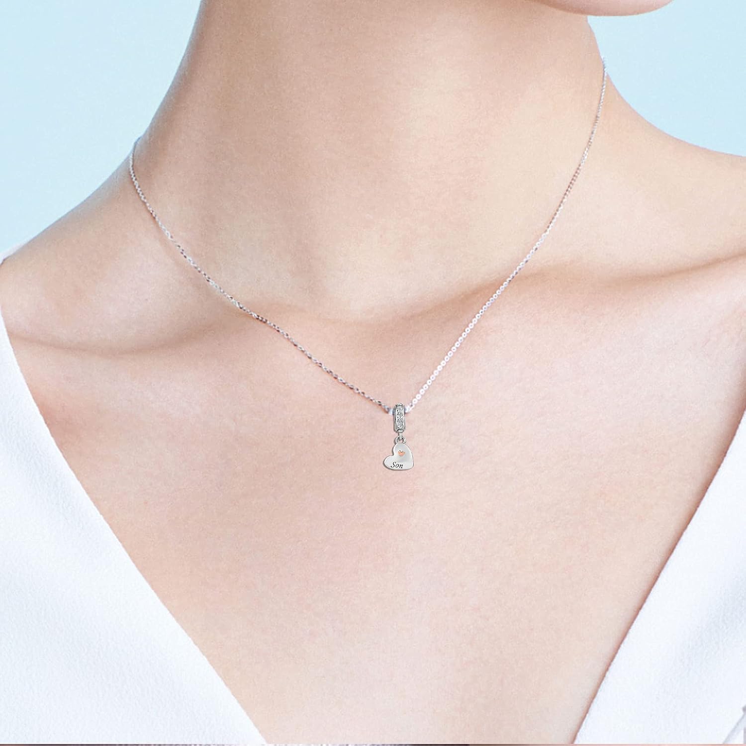 KunBead Jewelry Mother and Son Necklace Mothers Day Gifts from Son Mum Heart I Love You Charm Pendant Necklace for Women - Image 4