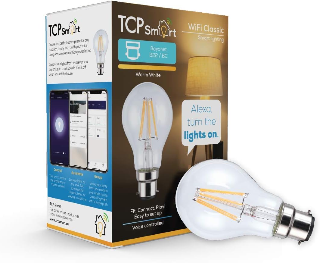 TCP Smart Wi-Fi LED Filament Lightbulb Classic B22 Warm White Dimmable