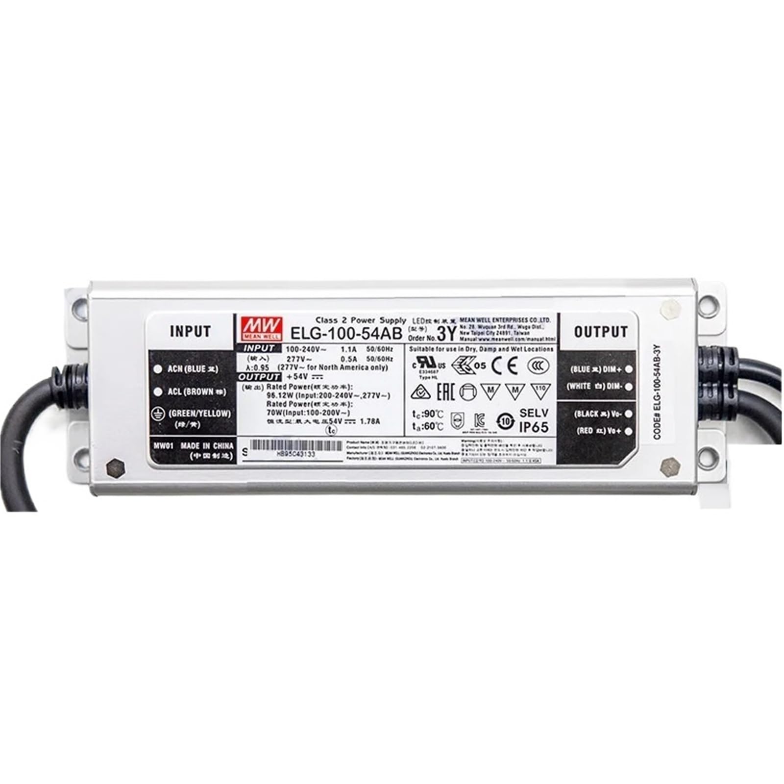 PWANUIGTE ELG-100 Series ELG-100-24DA-3Y ELG-100-48DA-3Y 70~100W Constant Voltage + Current LED Driver(ELG-100-48DA-3Y)