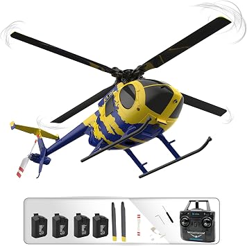 RC ERA C184 MD500 Remote Control Helicopter with Gyro & Optical Flow 4CH Flybarless RC Helicopter with Altitude Hold, One-Key Takeoff, Outdoor Flying Toy for Adults & Beginners 4 Battery