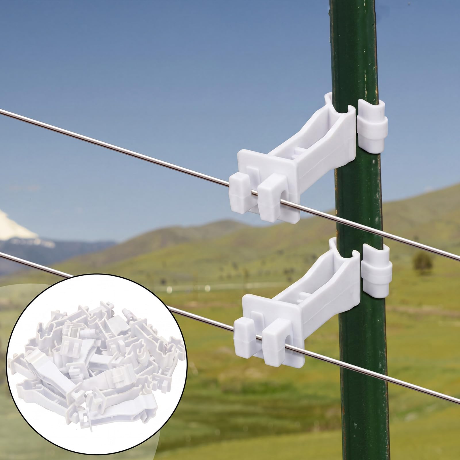Outus Umgekehrte Verlängerung, Elektrozaun, T-Pfosten-Isolatoren, Schnappbefestigung, T-Pfosten-Isolatoren für Elektrozaun, Draht, Hof, landwirtschaftliche Rancher, Bauernhof, Weiß, 100 Stück