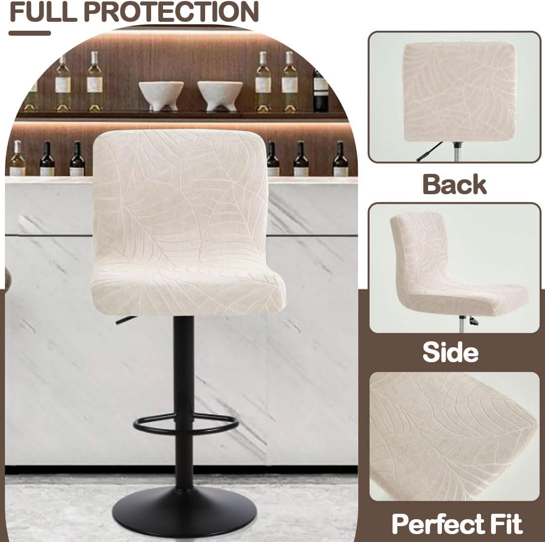 Bar Stool Cover with Backs Waterproof Counter Height Stool Covers Washable Square Swivel Kitchen Barstool Chair Seat Slipcovers Mid Low Back Bar Chair Cover Protector 4 Pack Beige-Yellow