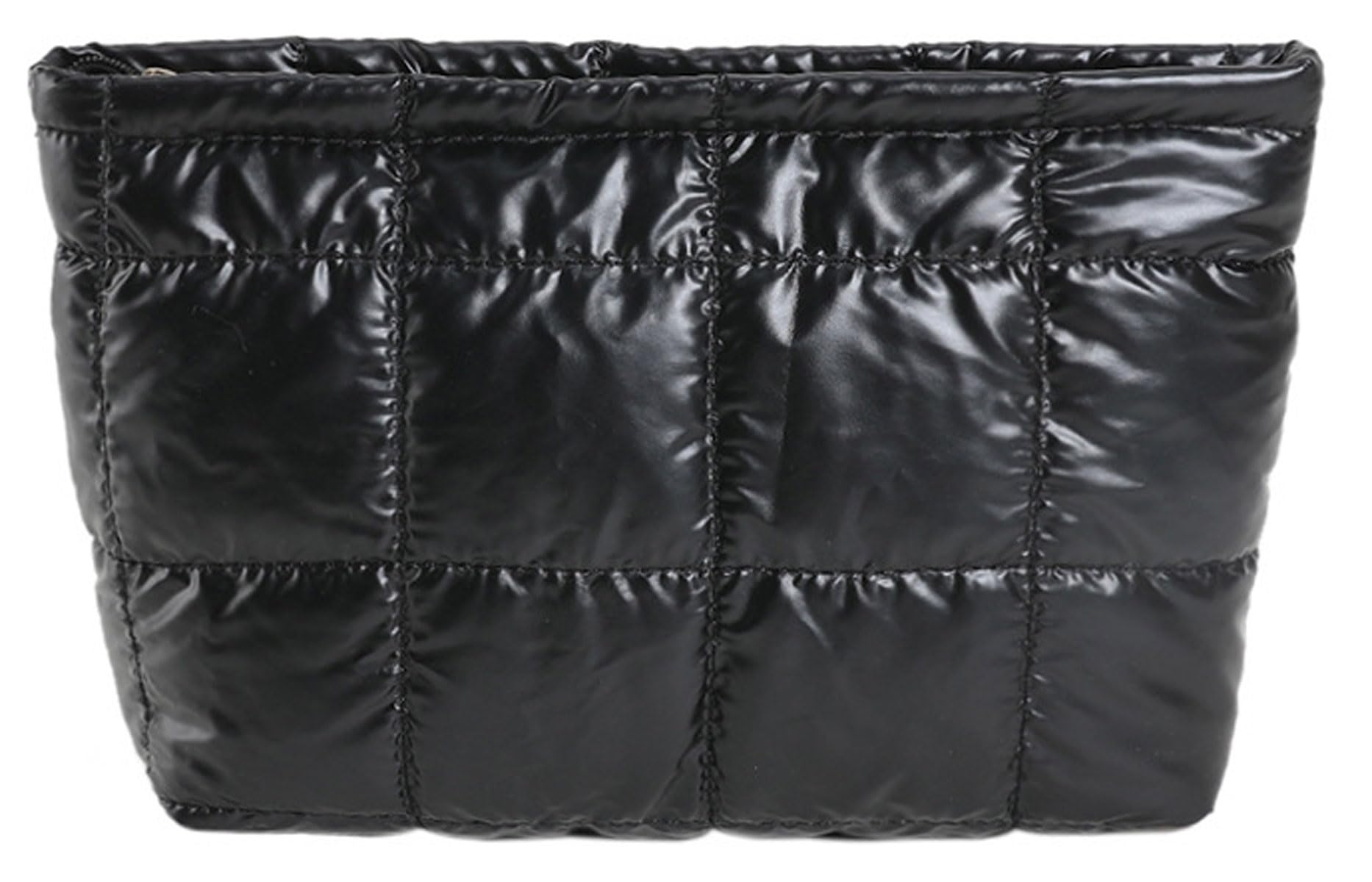 Yoeuxet Metallic Quilted Cosmetic Bag Puffy Clutch Vintage Large Toiltry Organizer Makeup Bags for Women, Black