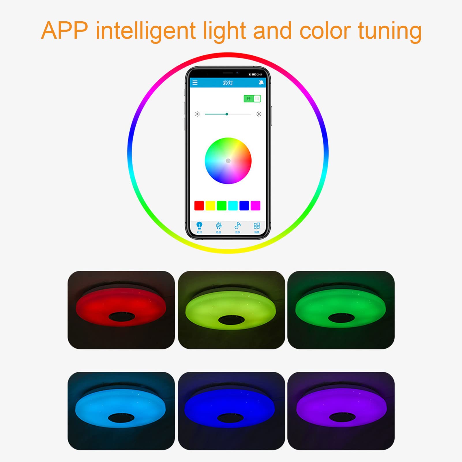 YUMILI LED-Deckenleuchte Smart – Farbwechsel, Bluetooth-Lautsprecher, App-Steuerung (rund, 26 Cm)