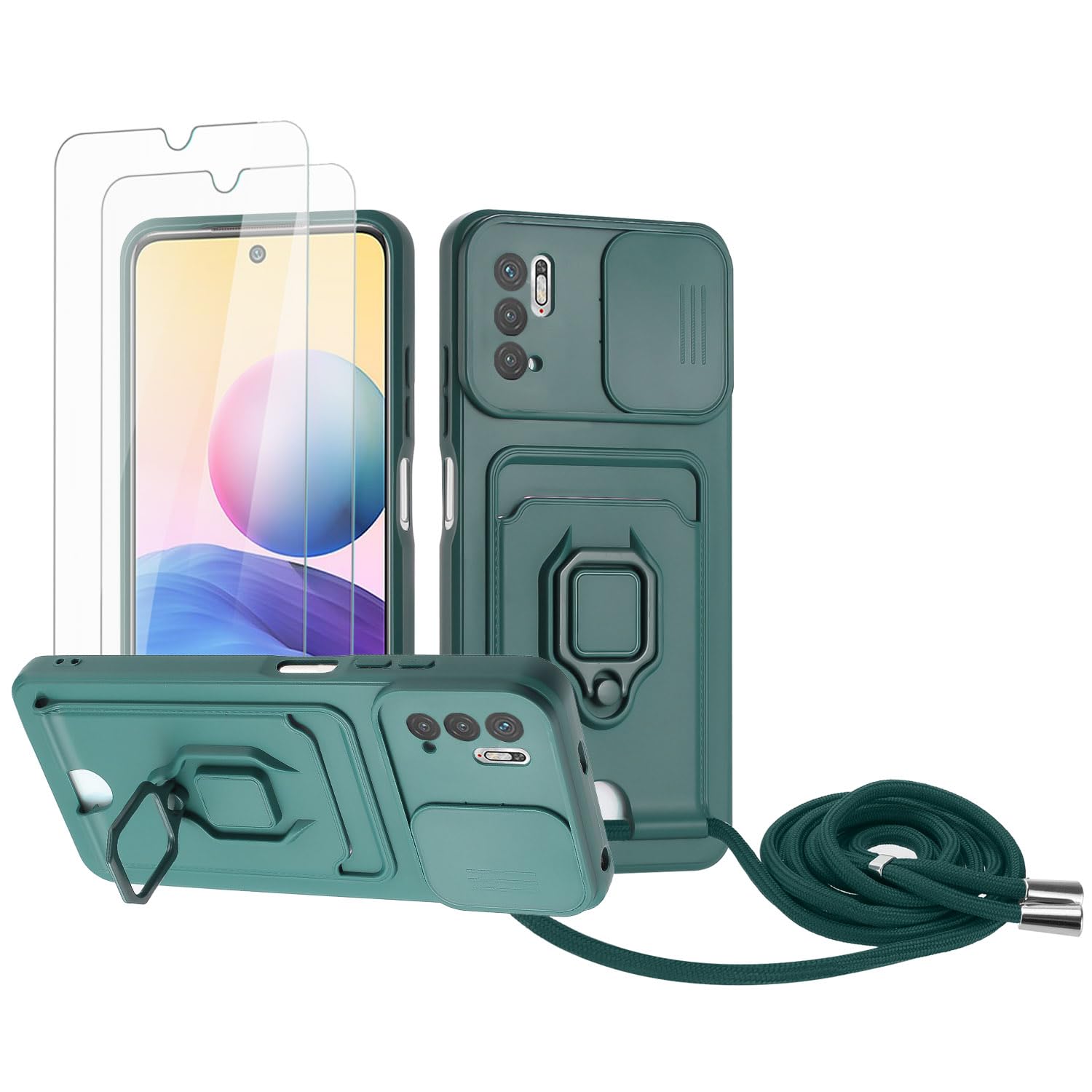 Zallagre Funda con Cuerda Compatible con Redmi Note 13 Pro 5G,[2 Packs Cristal Templado],Ranura para Tarjetas,Cubierta de Cámara Deslizante Proteger,360 Anillo Soporte-Morado — view 97