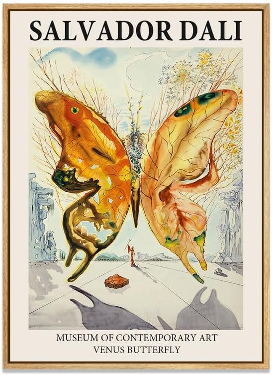 Canvas Prints Salvador Dali Wall Art Prints Gallery canvas Art Butterfly Picture Modern Surrealism Wall Art Contemporary for Living Room, Bedroom 24"x 32" Natural Framed