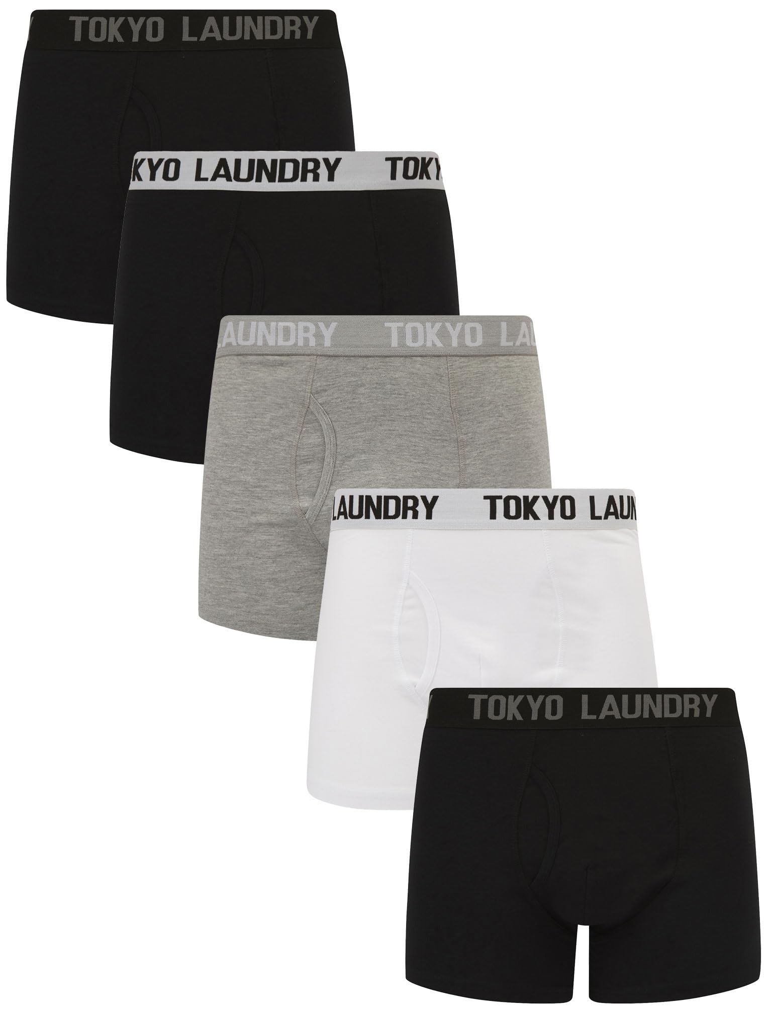Tokyo Laundry Men's Jax - Black / Grey / White (5 Pack) Gift Box Stretch Cotton Boxer Shorts Set