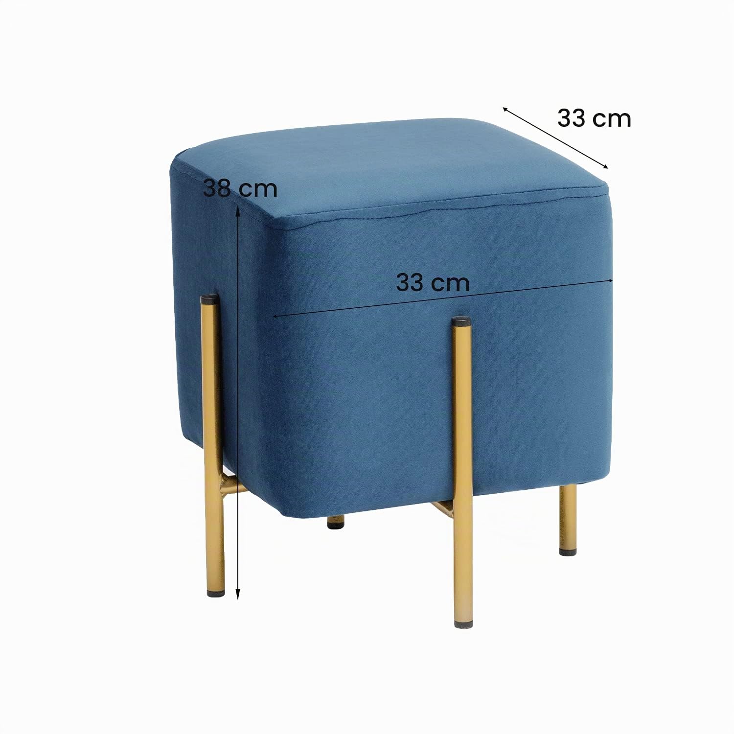 Baroni Home Pouf Poggiapiedi Quadrato in Velluto, Pouf da Salotto Imbottito, Pouf Panchetto per Camera da Letto, Blu, 33x33x38 cm