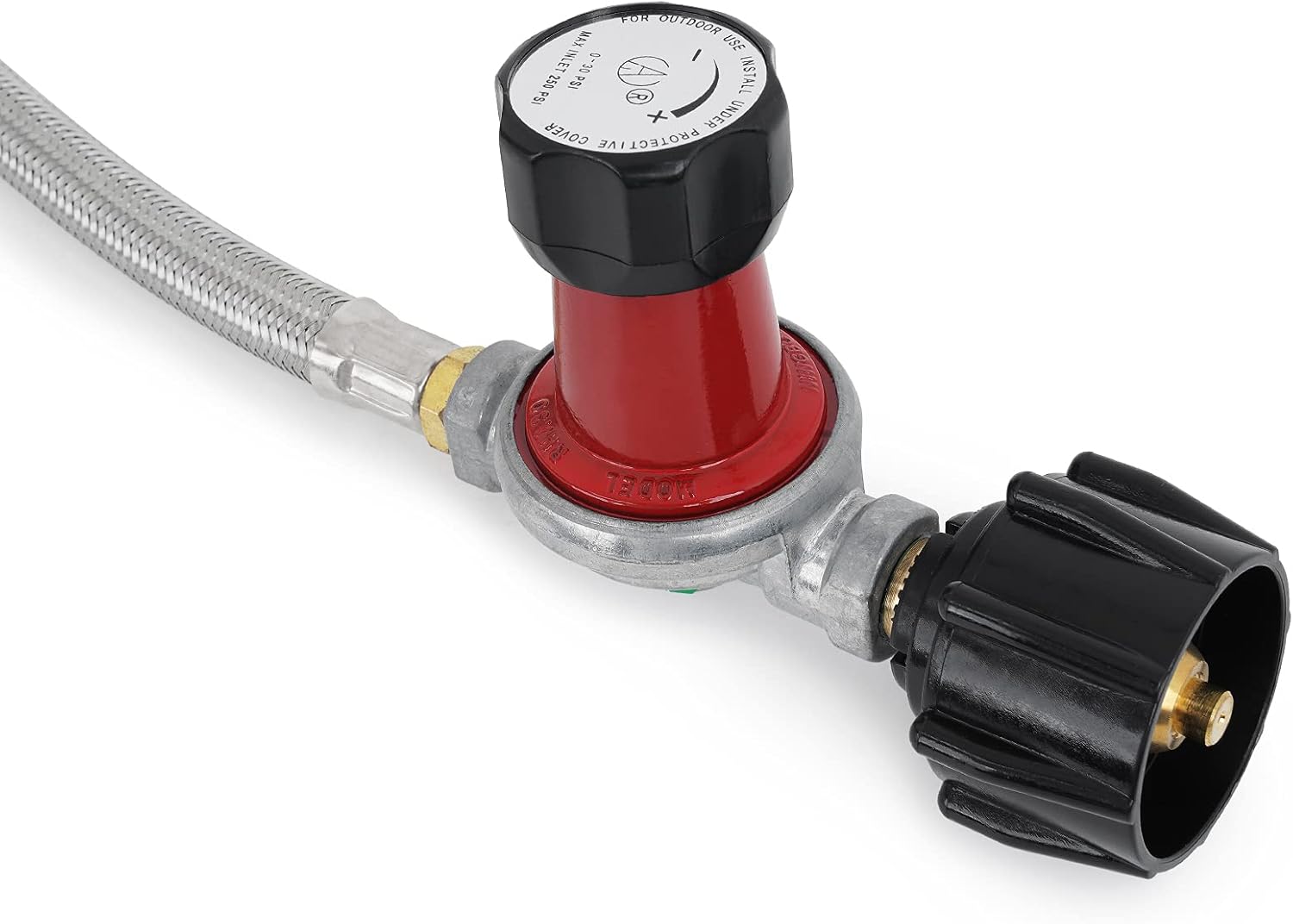 Stanbroil 0-30PSI High Pressure Adjustable Propane Regulator Type 1 Connection with 3/8 Female Flare Swivel Fitting and 48-Inch Stainless Steel Braided Hose Assembly Kit