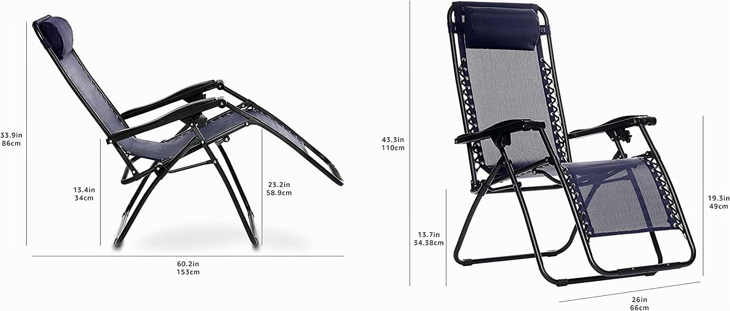 GOVITA - Coppia Sdraio da Giardino con Portabicchieri e Poggiatesta Regolabile, Sedia Pieghevole Zero Gravity da Esterno, Poltrona Relax, Carico Massimo 120kg (2)