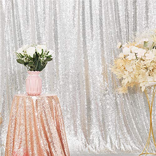 Eternal Beauty Silver Sequin Wedding Backdrop Photography Background Party Curtain, 5Ft X 6Ft #TOP6