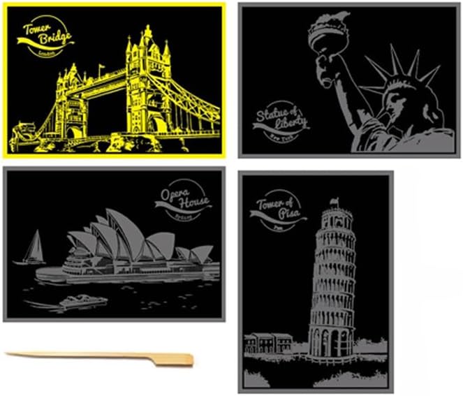 Lago Scratch Postcard World Landmarks, Tower Bridge, Opera House, Statue of Liberty, Tower of Pisa, Scratch Paper