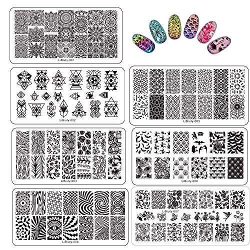 Libiuty 15Pcs Nail Art Templates Stamping Plate Geometry Lace Flower Animal Fruit Holiday Pattern Plates Diy Nail Art Set With Clear Stamper Scraper #TOP2