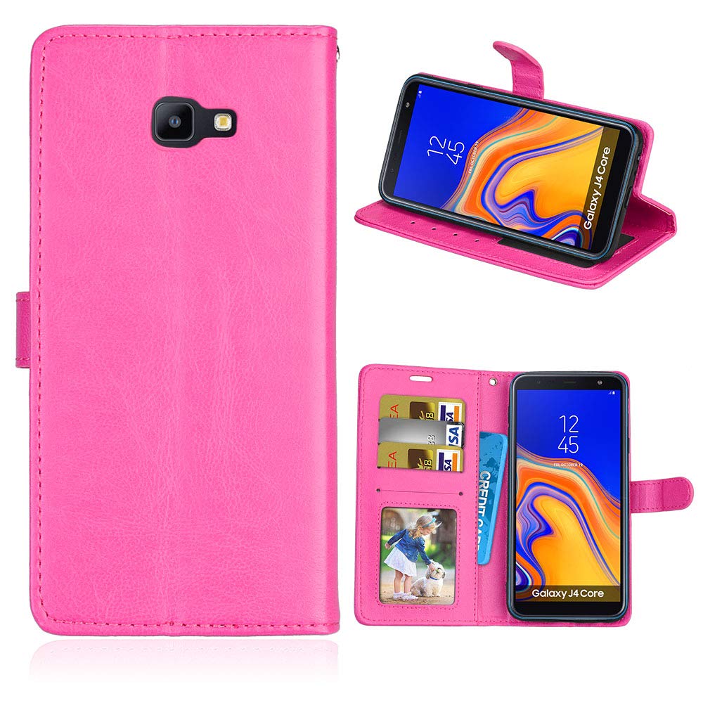 Fatcatparadise for Samsung Galaxy J4 Core Case, [With Tempered Glass Screen  Protector] [Kickstand] [Card Slots] Flip Wallet Magnetic Design Retro PU