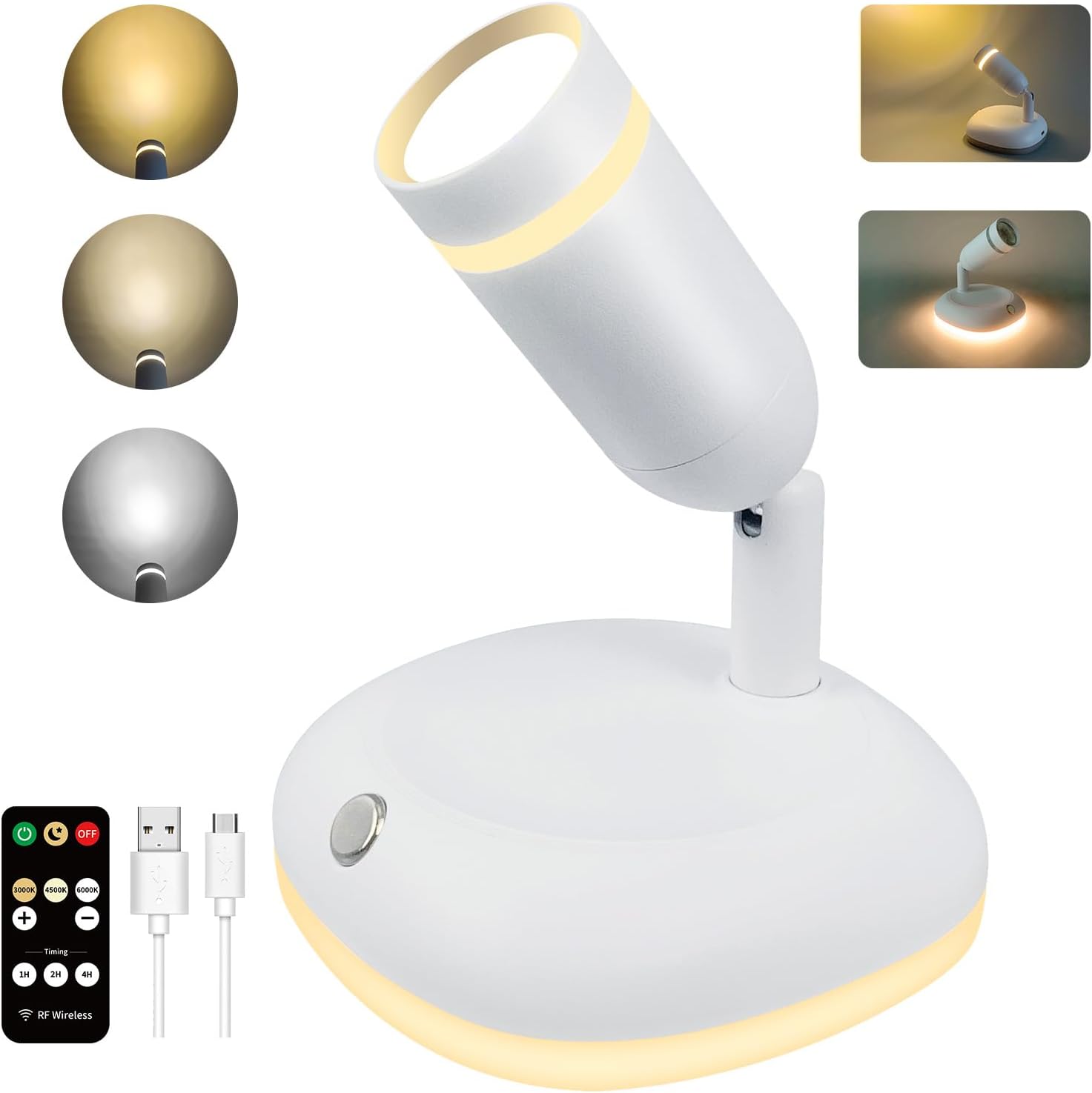 LEASTYLE 3CCT Rechargeable Spotlight with Dual lighting Wall Art Spotlight Featuring Led Spot Lights , Touch and Remote Controlled, Brightness Dimmable and Timer Lights for Plants Indoor