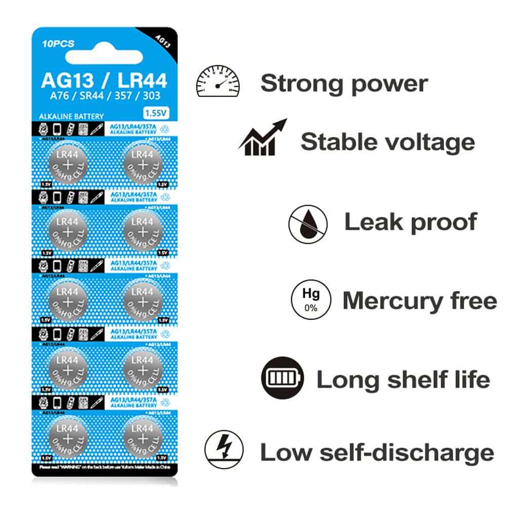 10 pilas LR44 AG13 de botón de 1,5 V 357 303 SR44 LR1154 pilas de botón G13 L1154 para relojes y juguetes remotos