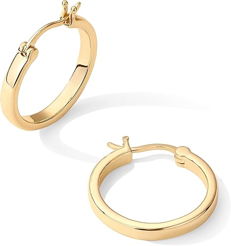 Miniatura 3 de PAVOI 14K Gold Plated 925 Sterling Silver Post Lightweight Hoops 20mm - 30mm Earring Gold Hoop Earrings for Women