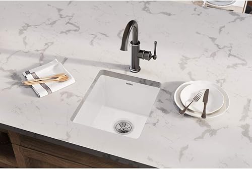 Miniatura 2 de Elkay SWU1517WHC - Kit de fregadero de barra empotrada de un solo tazón de arcilla refractaria, 16 pulgadas, color blanco