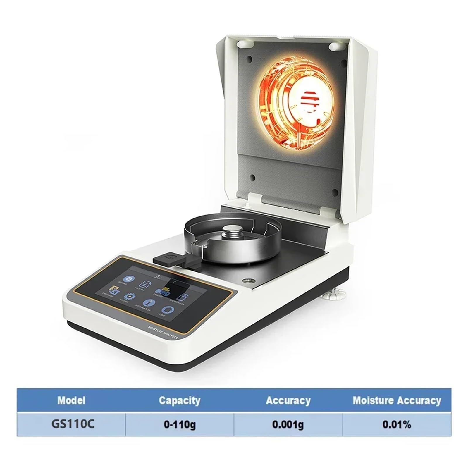 Medidor de humedad y humedad con pantalla táctil for granos, semillas y polvo (110 g, 0,001 g, 0,01%) Lecturas claras(110g 0.001g)