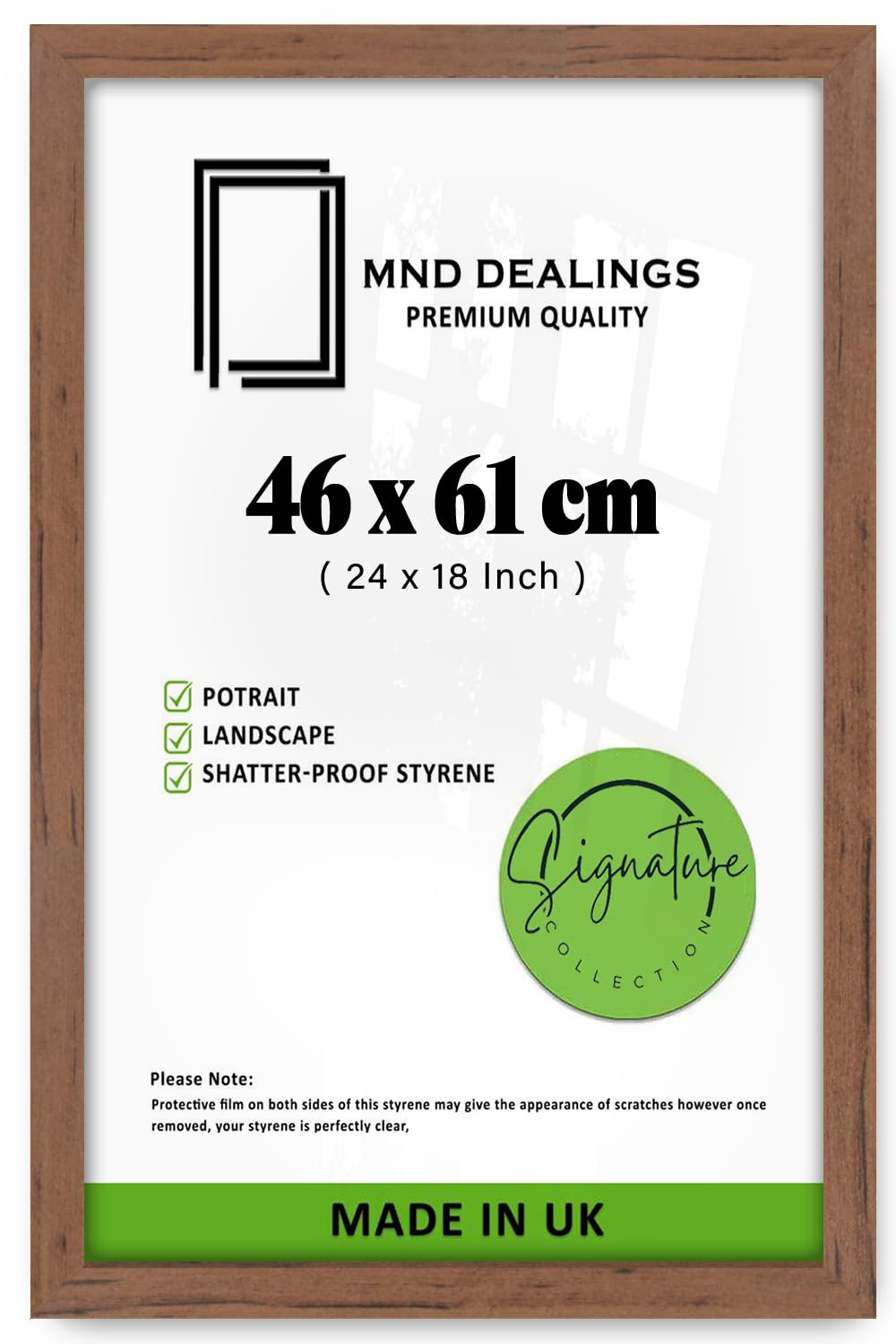 MND Dealings Walnut Poster Frame 46 x 61cm -Picture Frame 18x24 inch Frame -MDF Wood HD Styrene-Horizontal Vertical Hanging- for Anniversary/Birthday/Wedding/Gift [46x61cm,Walnut] — image 1