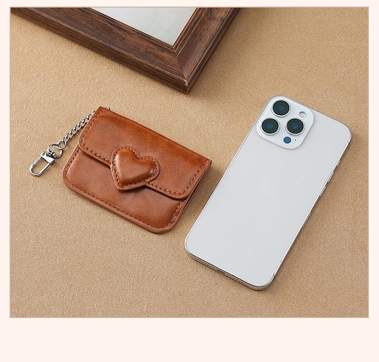 Women's Elegant Retro Card Holder - Heart Waxed Leather Portable Dirt-Resistant Wallet for Women (Coffee Brown)4