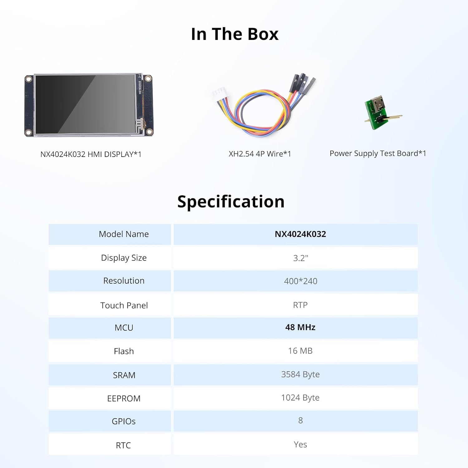 Digitalkey NX4024K032 Display Nextion LCD IoT da 3,2 Pollici, Risoluzione 400x240, MCU 48MHz, 16MB Flash, Kit con Display HMI, Cavo XH2.54 4P, Scheda Test Alimentazione per Dispositivi Smart