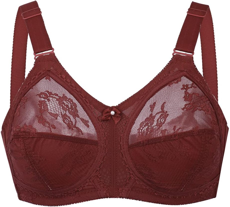 TELIMUSSTO Women's Floral Lace Bra Plus Size Firm Hold Non Wired Non Padded Full Coverage Minimizer - Image 5