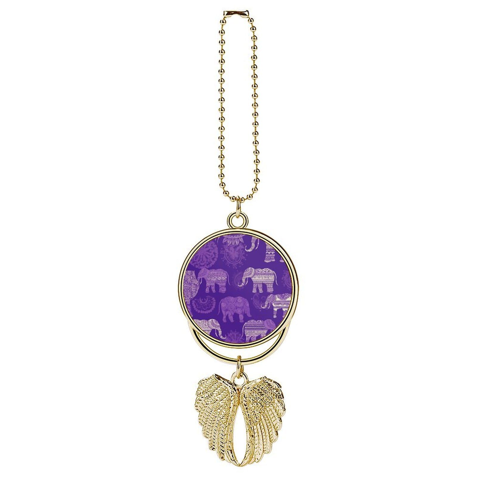 Purple Elephant Car Pendant Car Rearview Mirror Pendant Custom Photo Car Hanging Ornament Car Rear View Mirror Hanging Accessories Angel Wing Car Charm Gift for Men Women