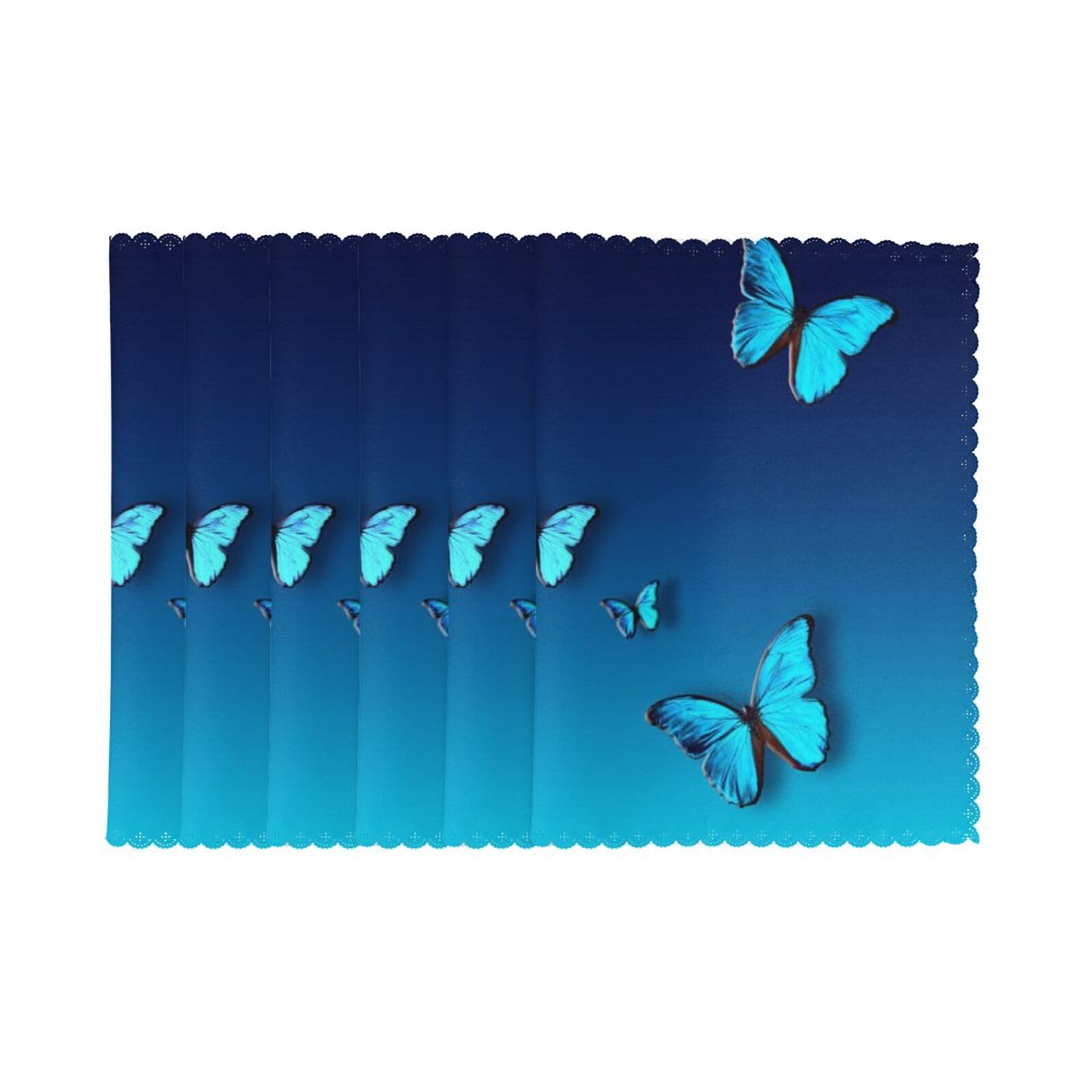 6 PCS Heat Resistant Placemat 45x30 CM, Beautiful blue butterfly Printed Non-Slip Place Mats for Kitchen Dining Table Indoor Outdoor