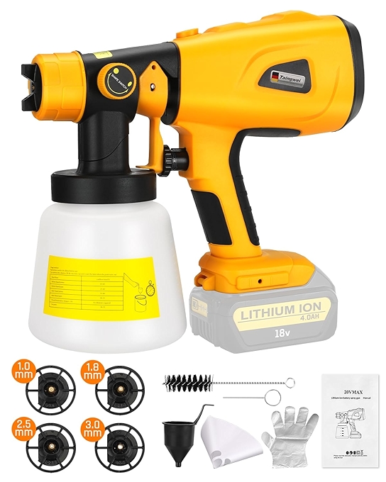 Taingwei 无线喷枪 适用于Dewalt 20V/60V电池 HVLP无刷喷涂机家居汽车墙面喷漆