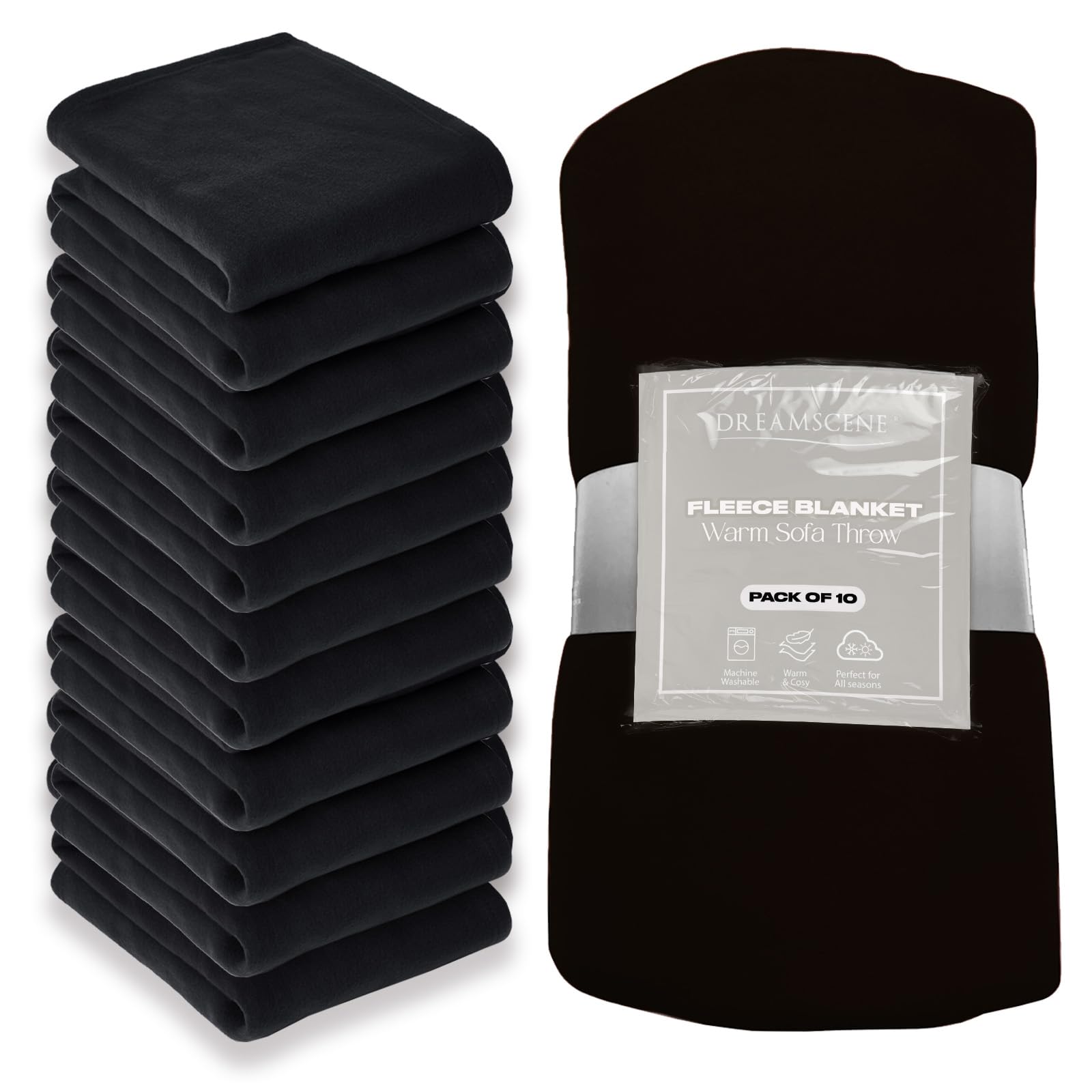 Dreamscene Black Wholesale 10 X Fleece Blanket Throw, Soft Cosy Warm Throws For Sofas Bed Couch Settee Throws Joblot Outdoor Travel Blanket Multipack King Size Bed Throw, 200 X 240Cm